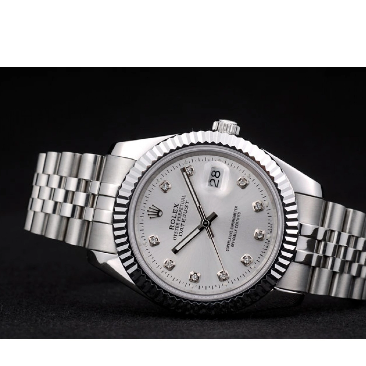 MiroTime 0716 Rolex Swiss DateJust Stainless Steel Ribbed Bezel Silver Dial 41996